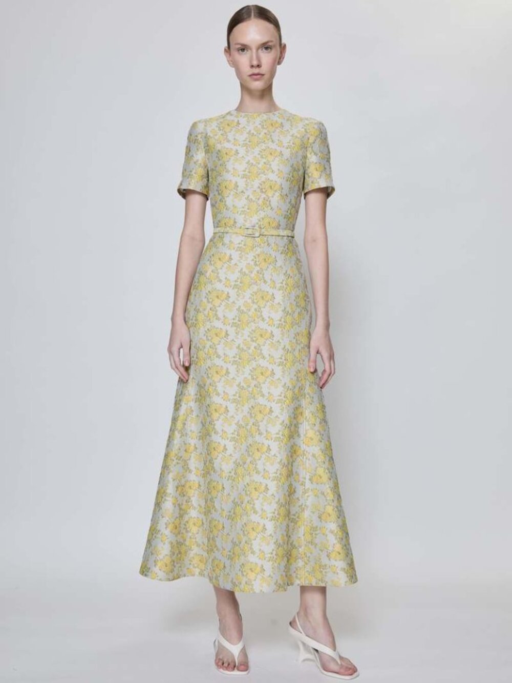 NEW SIMKHAI CARALINE BUTTERCREAM YELLOW JACQUARD MIDI DRESS